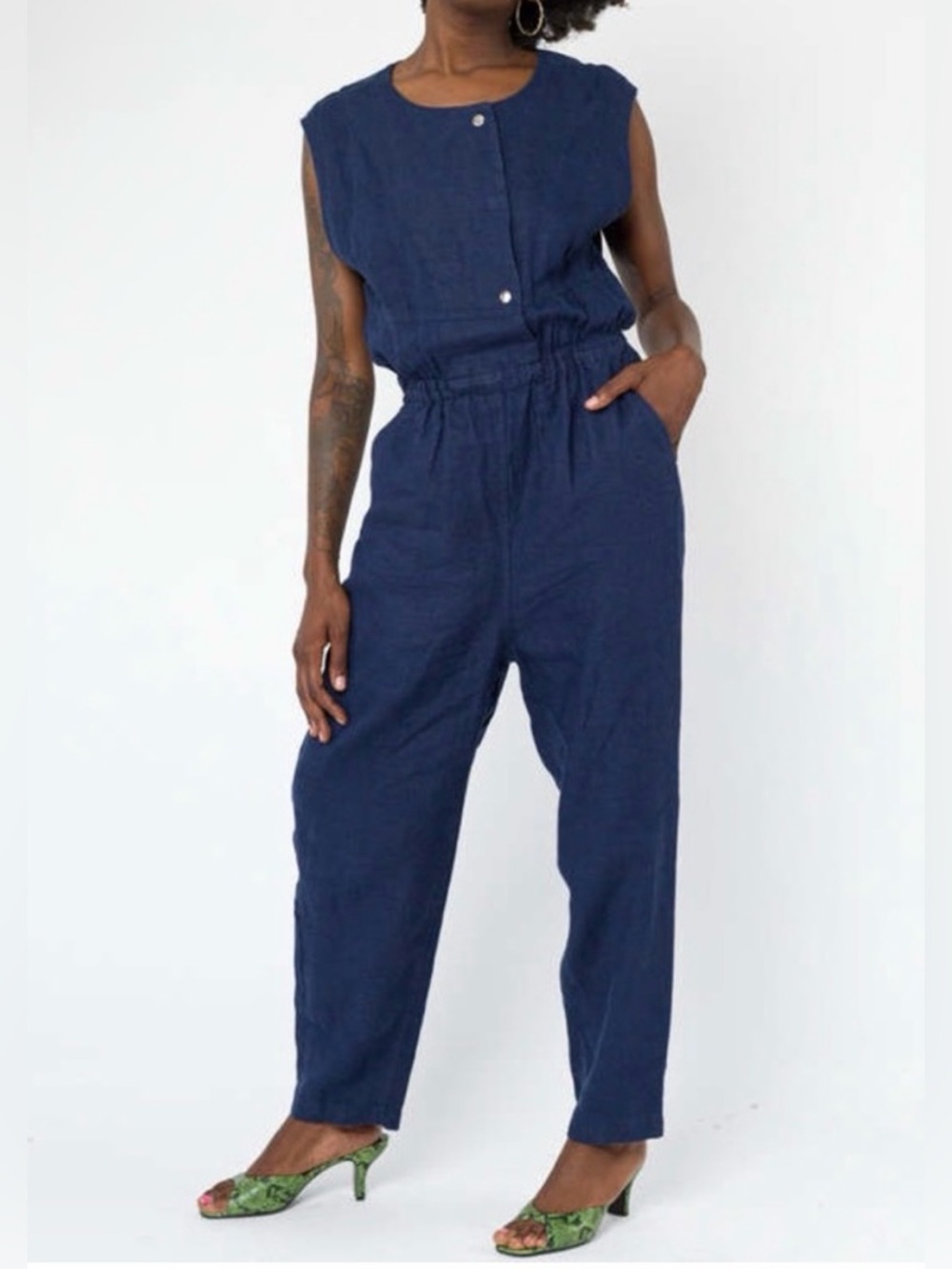 Rachel Comey Arati Navy Linen Jumpsuit 4 $495 USA Made 100% Cotton Chic Modern